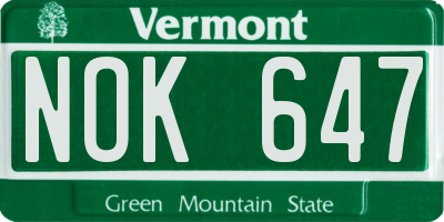 VT license plate NOK647