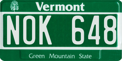VT license plate NOK648