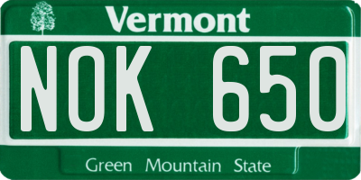 VT license plate NOK650