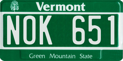 VT license plate NOK651