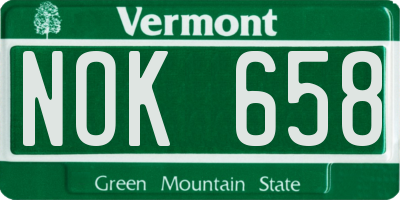 VT license plate NOK658