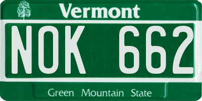 VT license plate NOK662