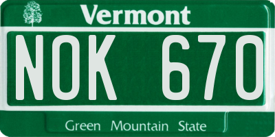 VT license plate NOK670