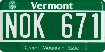 VT license plate NOK671