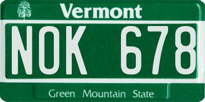 VT license plate NOK678