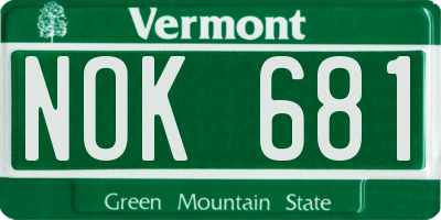 VT license plate NOK681