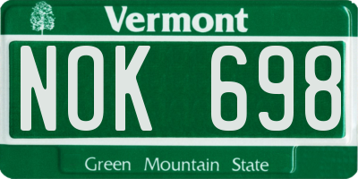 VT license plate NOK698