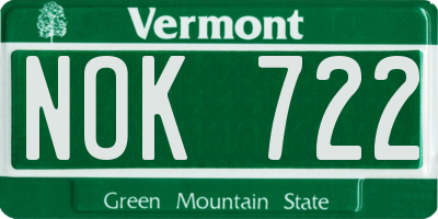 VT license plate NOK722