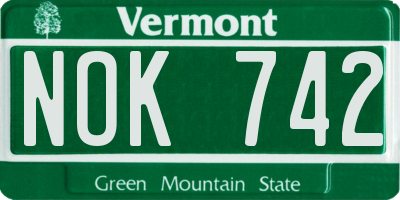 VT license plate NOK742