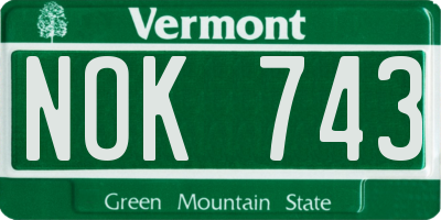 VT license plate NOK743