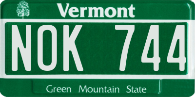 VT license plate NOK744