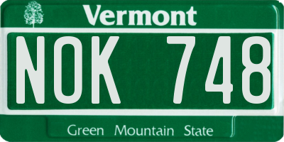VT license plate NOK748