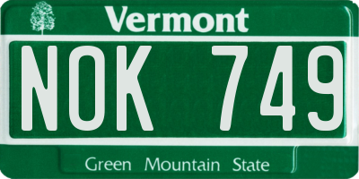 VT license plate NOK749