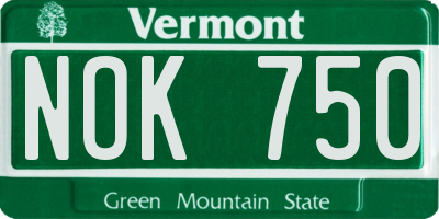 VT license plate NOK750