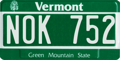 VT license plate NOK752