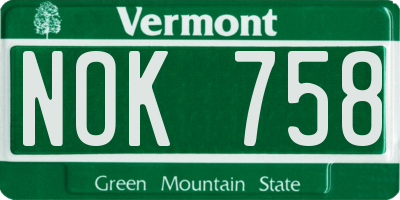 VT license plate NOK758