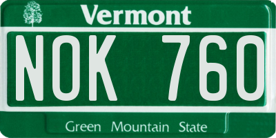 VT license plate NOK760