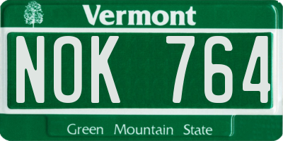 VT license plate NOK764