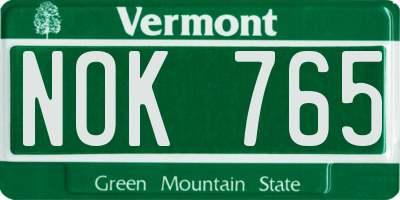 VT license plate NOK765