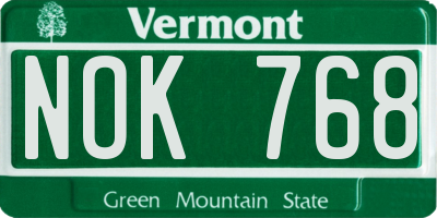 VT license plate NOK768