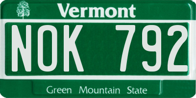 VT license plate NOK792