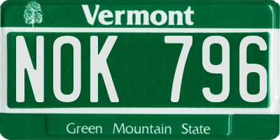 VT license plate NOK796