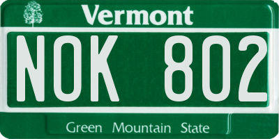 VT license plate NOK802