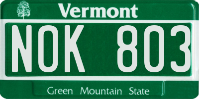 VT license plate NOK803