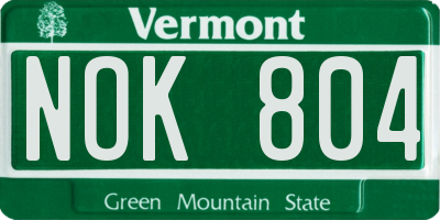 VT license plate NOK804