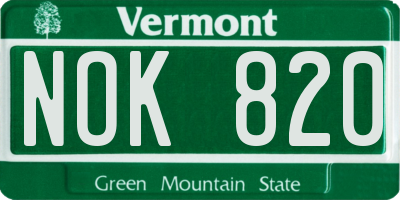 VT license plate NOK820