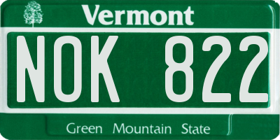 VT license plate NOK822