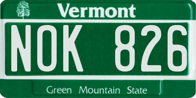 VT license plate NOK826