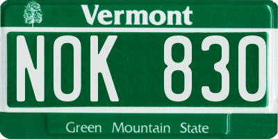 VT license plate NOK830