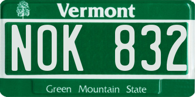 VT license plate NOK832