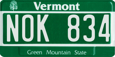 VT license plate NOK834
