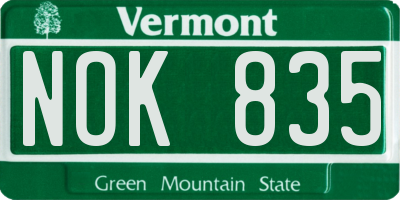 VT license plate NOK835