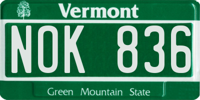 VT license plate NOK836