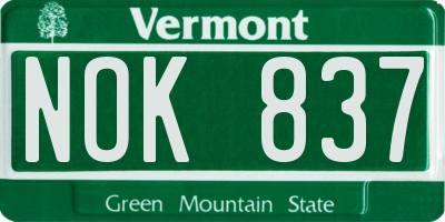 VT license plate NOK837