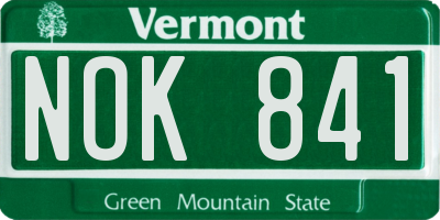 VT license plate NOK841