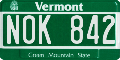 VT license plate NOK842