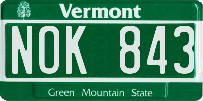 VT license plate NOK843