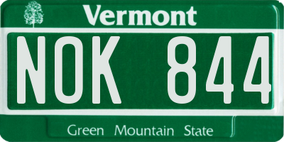 VT license plate NOK844