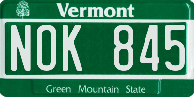 VT license plate NOK845