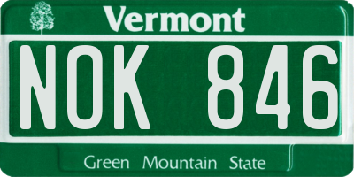 VT license plate NOK846
