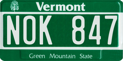 VT license plate NOK847