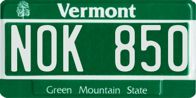 VT license plate NOK850