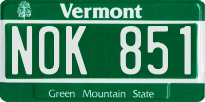 VT license plate NOK851