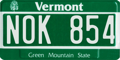 VT license plate NOK854