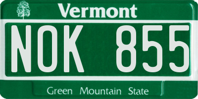 VT license plate NOK855