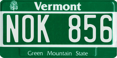 VT license plate NOK856
